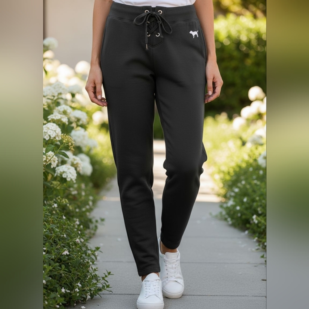 EUC Vintage Victoria's Secret Size XS Black Lace Up Joggers!